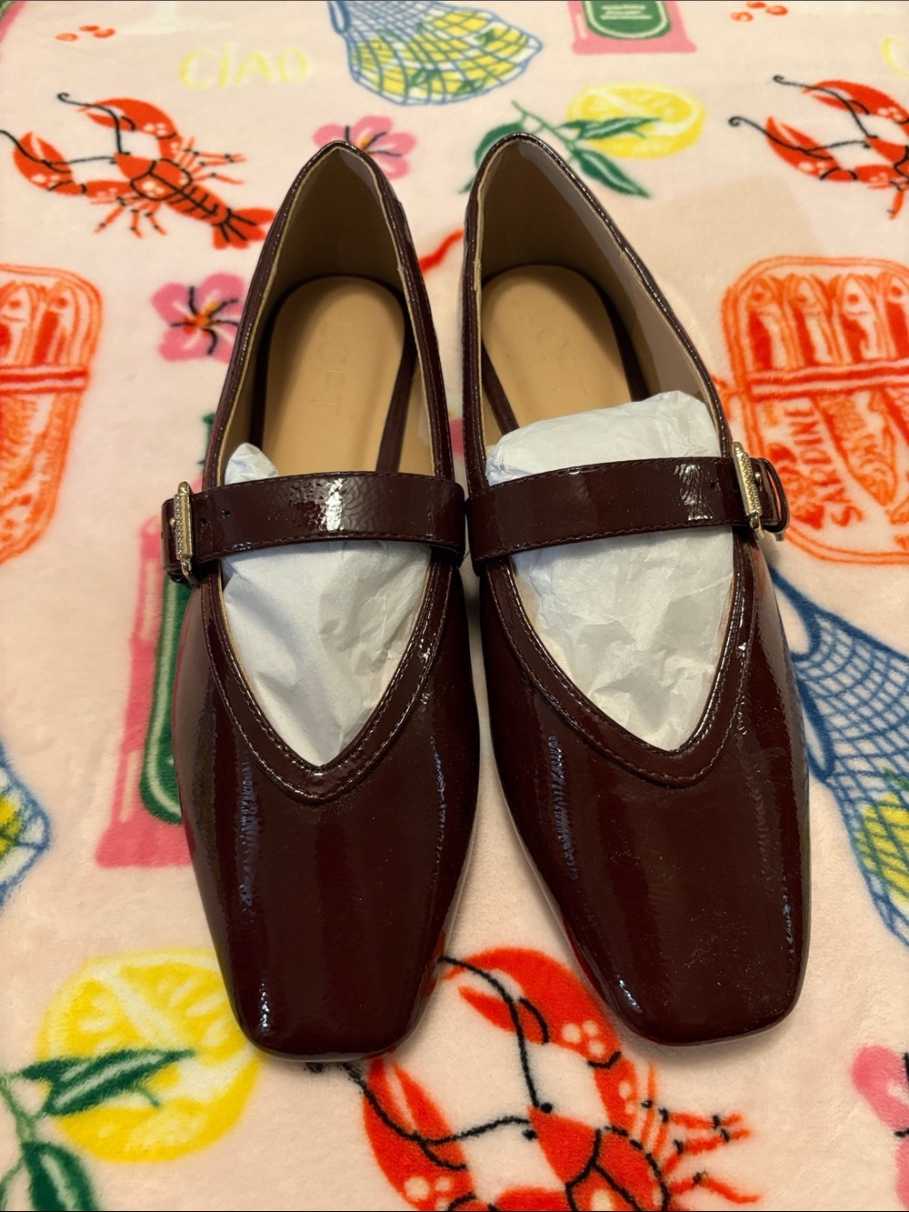 Loft Patent Mary Jane Flats in Dark Burgundy - Women NEW